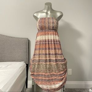 Shirred Strapless Summer Dress High Low